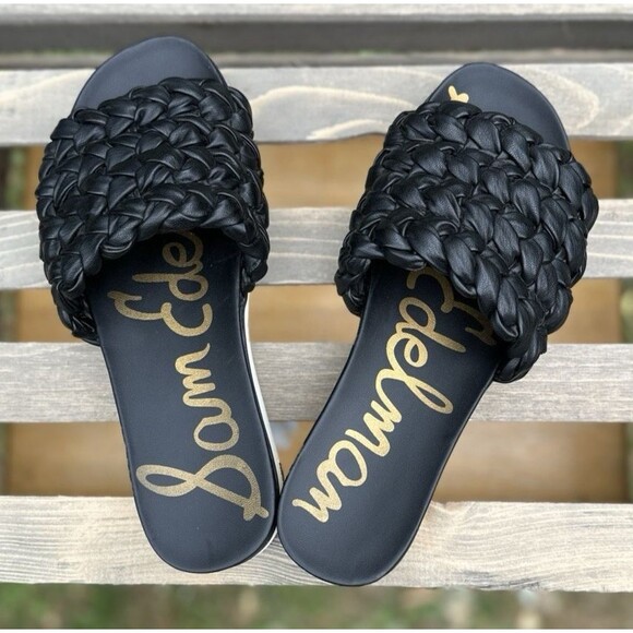 SAM EDELMAN Ainslie Black Braided Woven Slip-On Slide Sandals - Size 8.5 - Picture 1 of 14